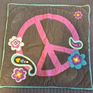 Pottery Barn Teen Grey Peace Sign Euro Pillow Sham